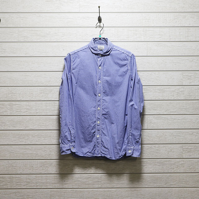 ハリス（HARRISS）ラウンドギンガムデザインシャツ Mサイズ コンディションB ブルー 価格2,200(税込)