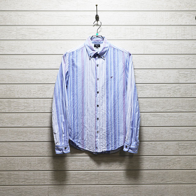 ハリス（HARRISS）オックスフォードランダムストライプボタンダウンシャツ Mサイズ コンディションB ブルー 価格2,200(税込)