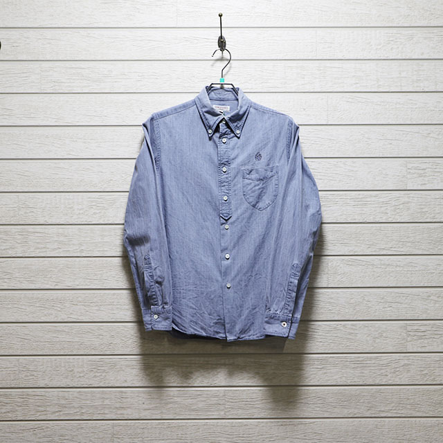 エミスフェール（HEMISPHERES）ダンガリーボタンダウンシャツ Mサイズ コンディションB ブルー 価格2,200(税込)
