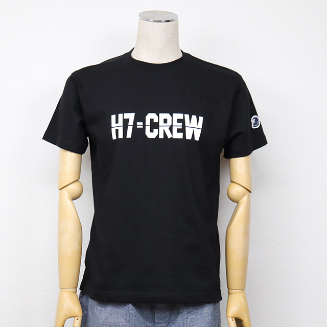 左袖口にH7ワッペン付きプリントTシャツ(H7-CREW) ブラック HARRISS 50%OFF ¥6,600(税込)→￥3,300(税込)