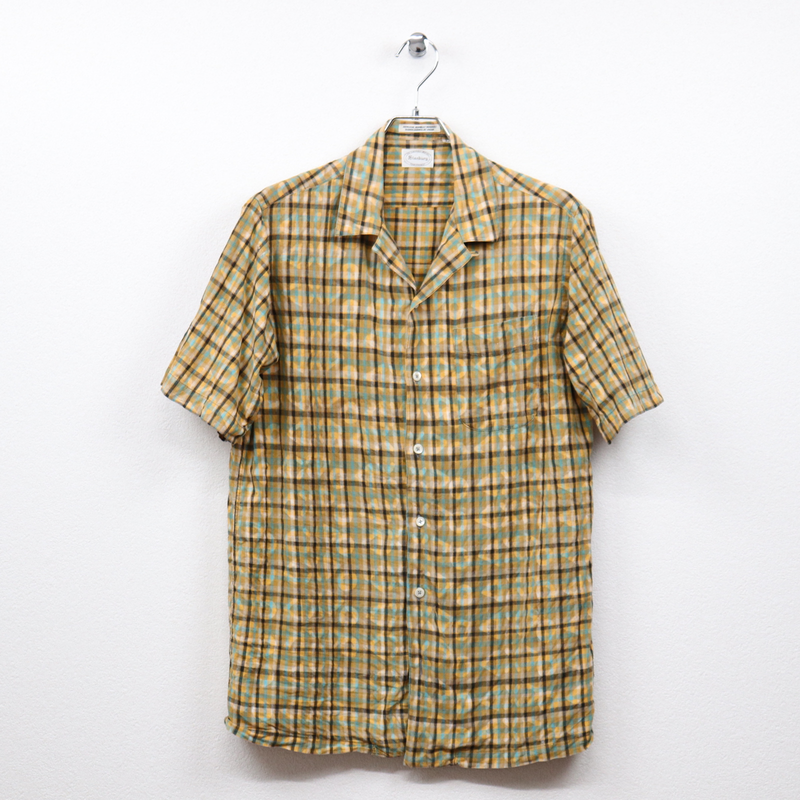 スタンバリー（Stanbury）インドマドラスチェックプリント柄半袖オープンシャツ Lサイズ コンディションB イエロー系 価格1,980(税込)売切れ