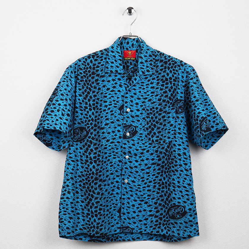 希少 金タグ クリームソーダ CREAM SODA ブルー系ヒョウ柄プリント半袖オープンシャツ 1980年代初期商品 22,000円売切れ
