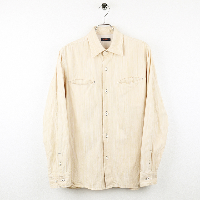 OMNIGOD オムニゴッド メンズ 長袖はけめ柄ワークシャツ 2(M)サイズ ライトベージュ系 2,200円