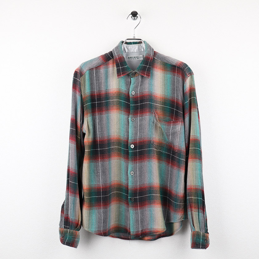 WEBB ウェブ メンズ 長袖チェックシャツ 部分サテン使い Lサイズ グリーン系 80sヴィンテージ 2,200円