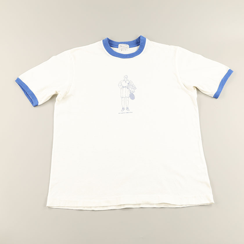 `80s Stanbury / スタンバリー クレリック半袖プリントTシャツ（THE CLASSIC TENNIS STYLE）Lサイズ  ホワイト / ブルー ジャンク商品 2,200円