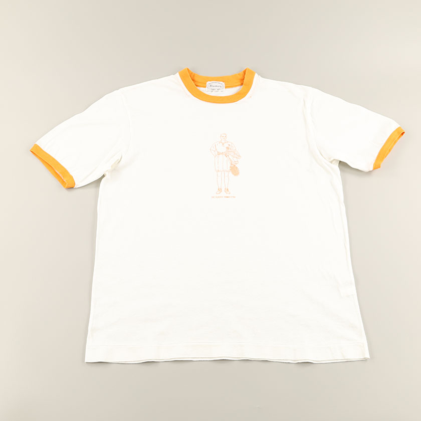 `80s Stanbury / スタンバリー クレリック半袖プリントTシャツ（THE CLASSIC TENNIS STYLE）Lサイズ  ホワイト / イエロー ジャンク商品 2,200円