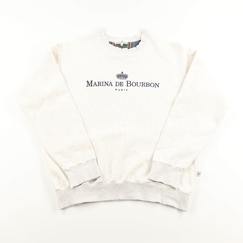 90’s ユナイテッドアローズ MARINA DE BOURBON マリナ・ド・ブルボン クルーネックロゴ刺繍長袖トレーナー 杢ライトグレー ジャンク商品 2,200円