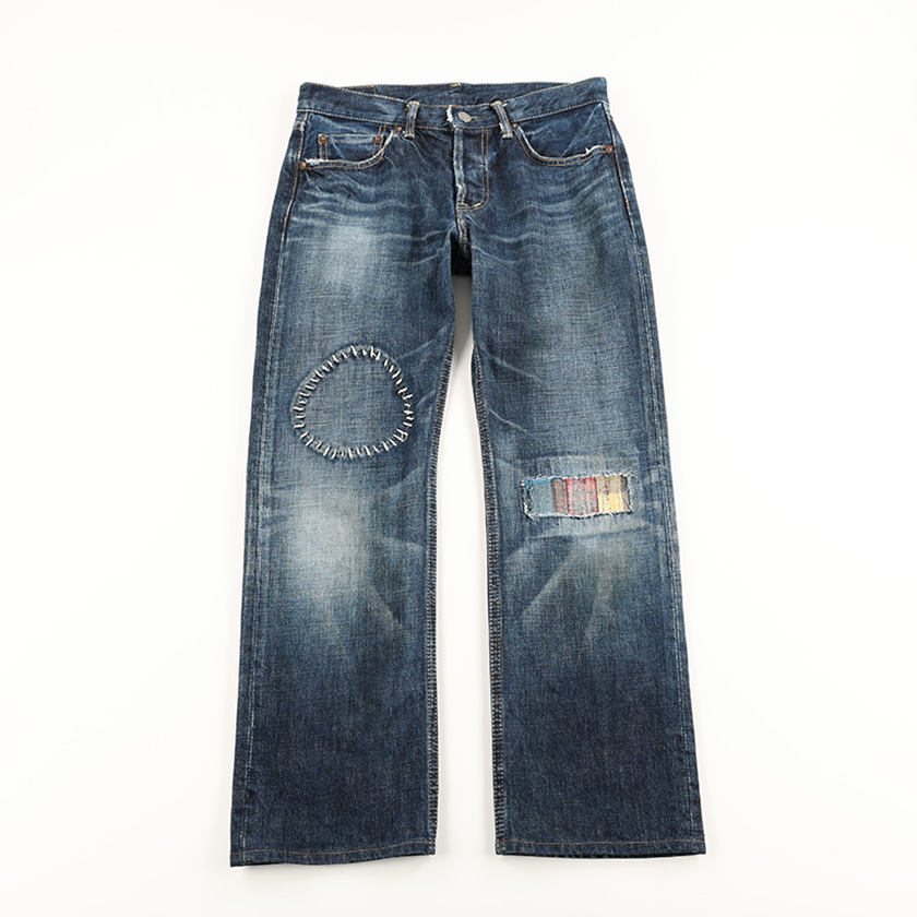 00’s OMNIGOD オムニゴッド レディースダメージ加工&リペア加工ストレートデニムパンツ 30サイズ インディゴブルー（ジャンク商品）6,600円
