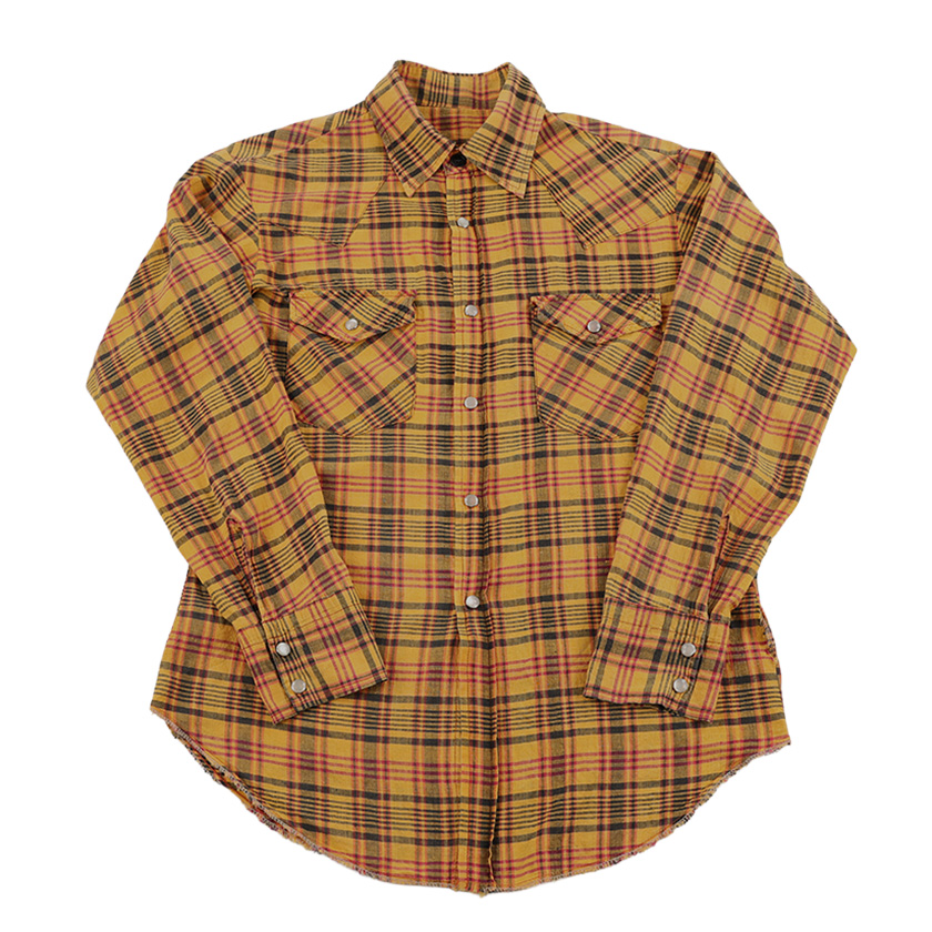 80’s UNIVERSITY SHOP ユニバーシティショップ インドマドラス素材ウエスタンシャツ Mサイズ  イエローベース デザインサンプル (ジャンク商品) 2,200円