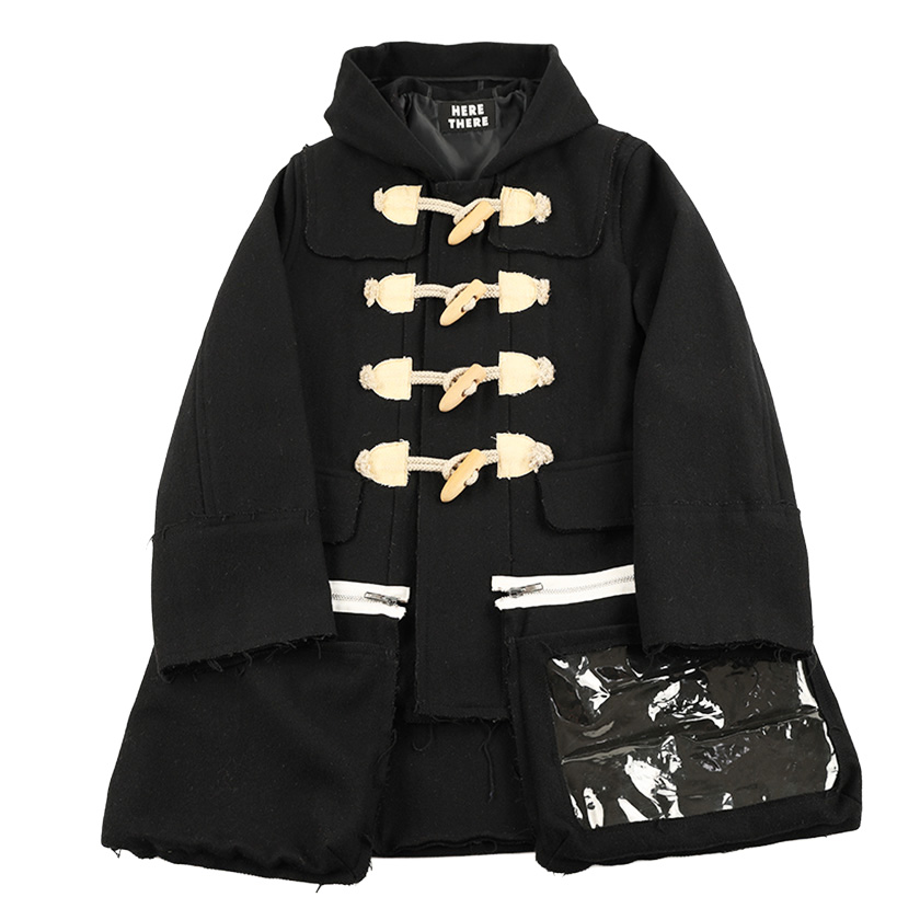 00’s HERE THERE ヒアゼア パンクファッションダッフルコート フリーサイズ ネイビー（ジャンク商品）（腰のポケットは飾りポケットです）9,900円