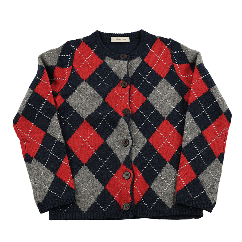 90’s Libertine リベルティンヌ アーガイルカーディガン(シルバー糸使用) T2(M)サイズ ネイビー/レッド/グレー/シルバー（ジャンク商品）3,300円