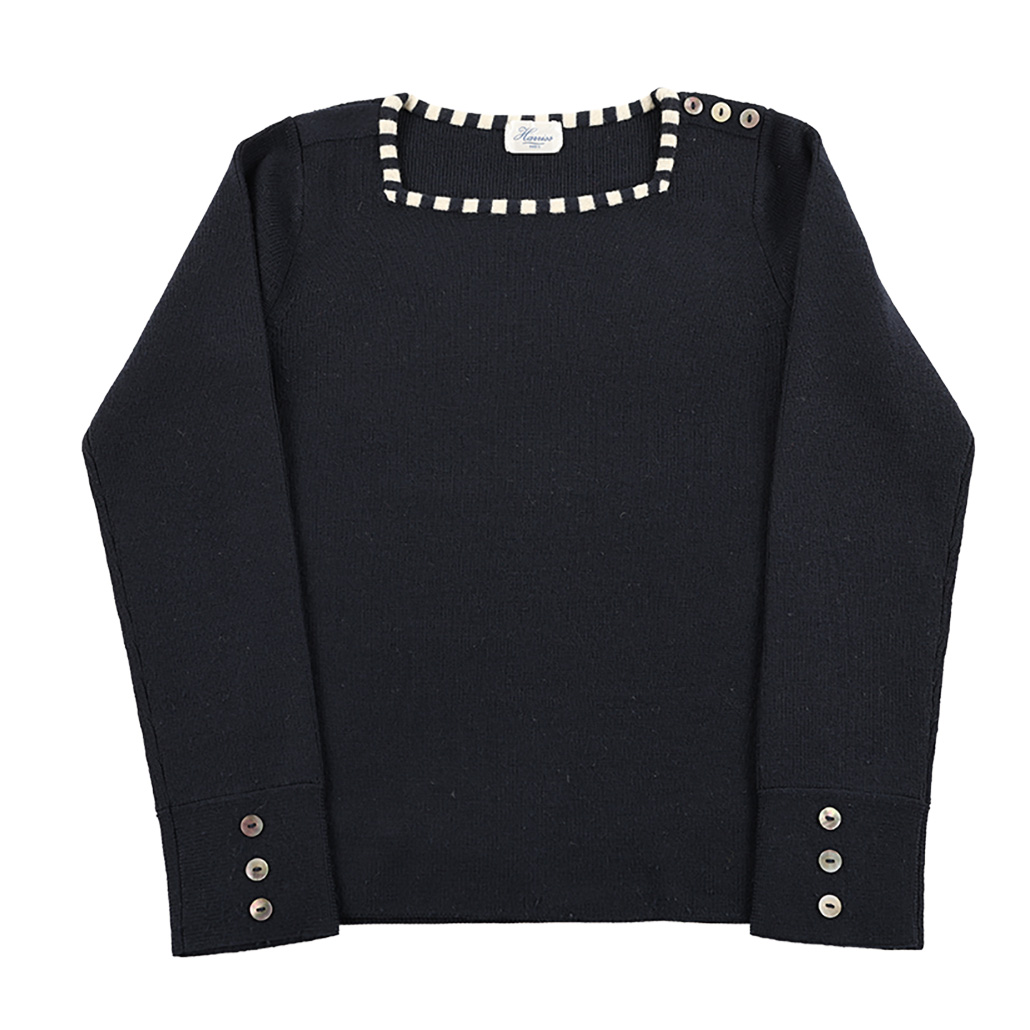 00’s Harriss ハリス 肩ボタンスクエアーネックニットトップス フリーサイズ ネイビー（ジャンク商品）3,300円