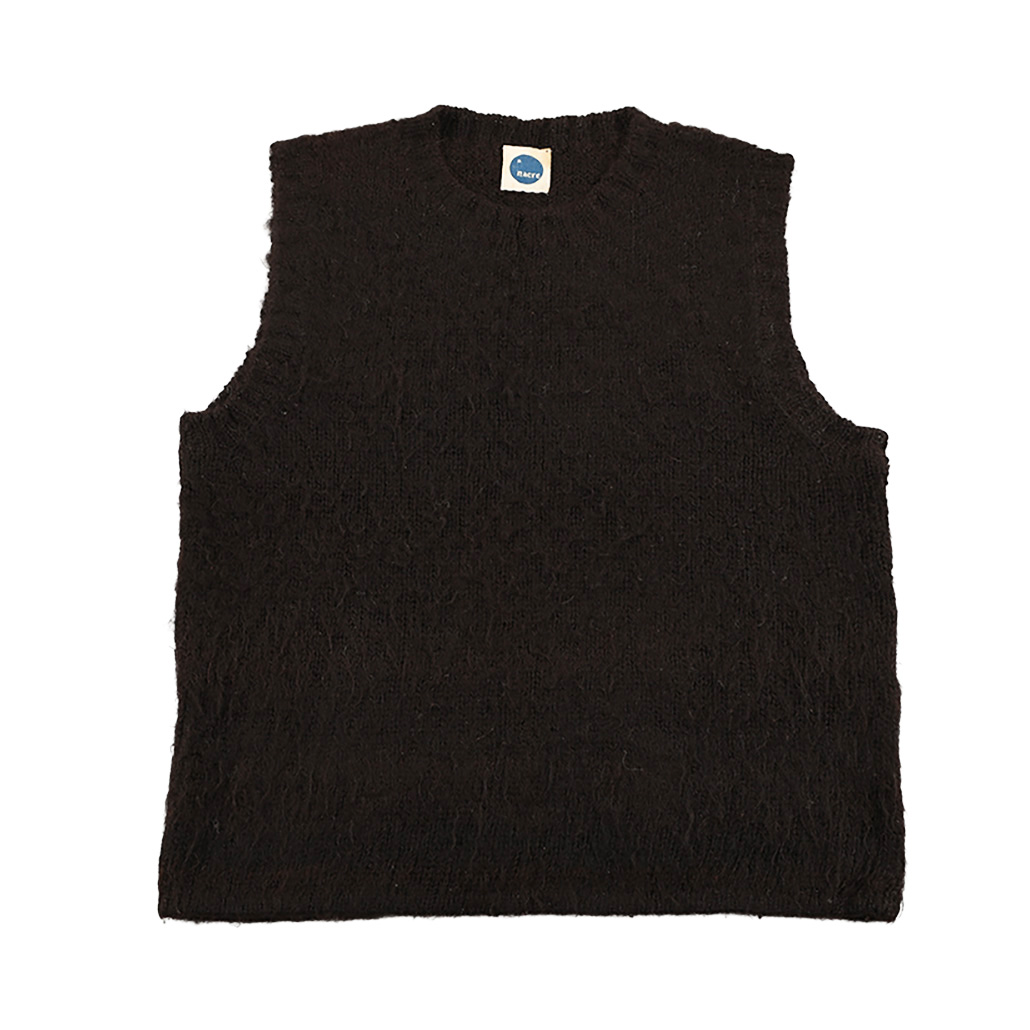90’s Nacre ナクル シャギーアルパカクルーネックニットベスト フリーサイズ ブラック（ジャンク商品）3,300円