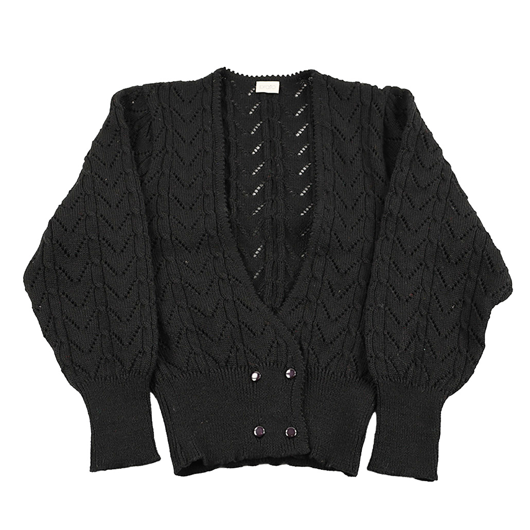 90’s prato プラー レディースウールニットケーブル柄ダブルカーディガン フリーサイズ ブラック（ジャンク商品）