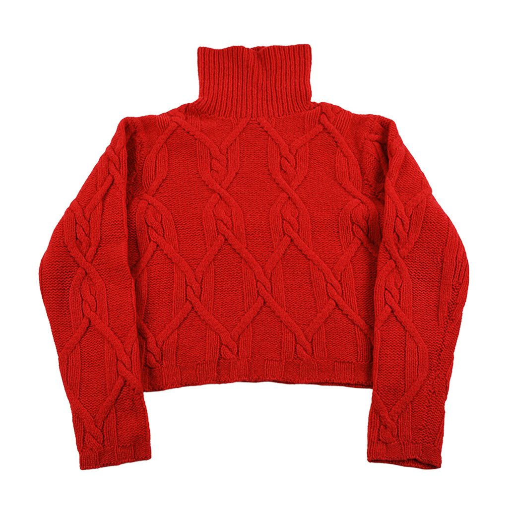 90’s RIO DE CENTE リオデセント 編み込み柄ショート丈タートルネックニット  フリーサイズ レッド（ジャンク商品）全体的に縮んだ商品です。3,300円