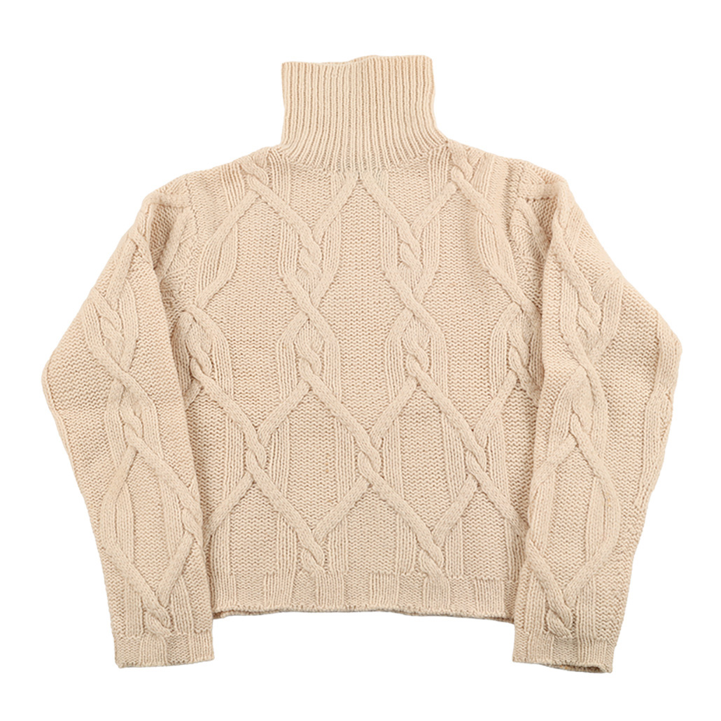 90’s RIO DE CENTE リオデセント 編み込み柄ショート丈タートルネックニット  フリーサイズ オフホワイト（ジャンク商品）シミが所々にあります。3,300円