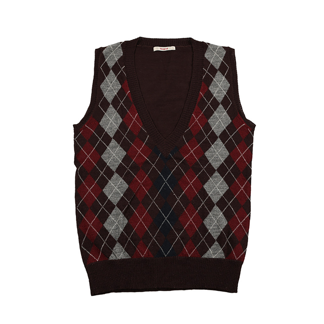 00’s Rougevif ルージュヴィフ レディースアーガイル柄ハイゲージニットベスト フリーサイズ ブラウンベース（ジャンク商品）3,300円