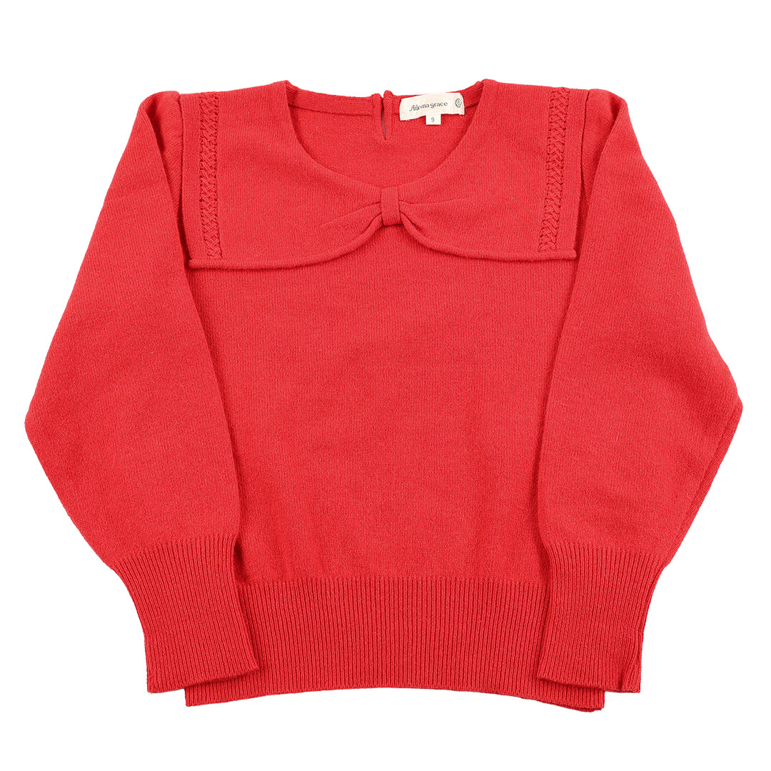 90’s Ailema grace アイレマグレース 肩パット付きリボンデザインUネックニット  9号(M)サイズ レッド（ジャンク商品）3,300円