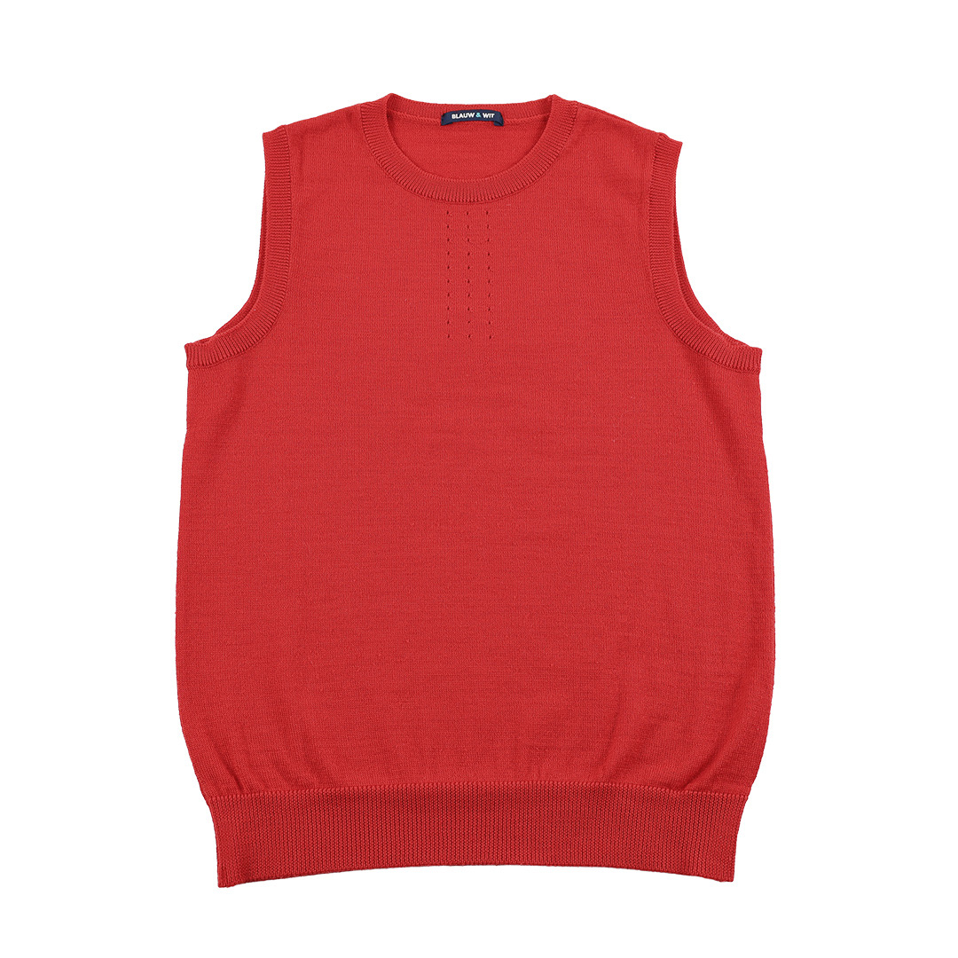 00’s BLAUE&WIT ブラウウィット レディースハイゲージクルーネックニットベスト フリーサイズ レッド（ジャンク商品）3,300円