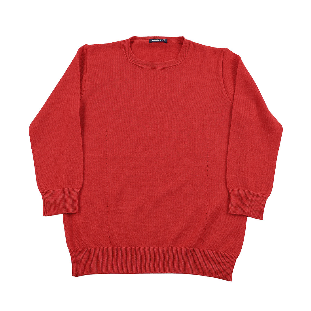 00’s BLAUE&WIT ブラウウィット レディースハイゲージ7分袖クルーネックニット Mサイズ レッド（ジャンク商品）3,300円