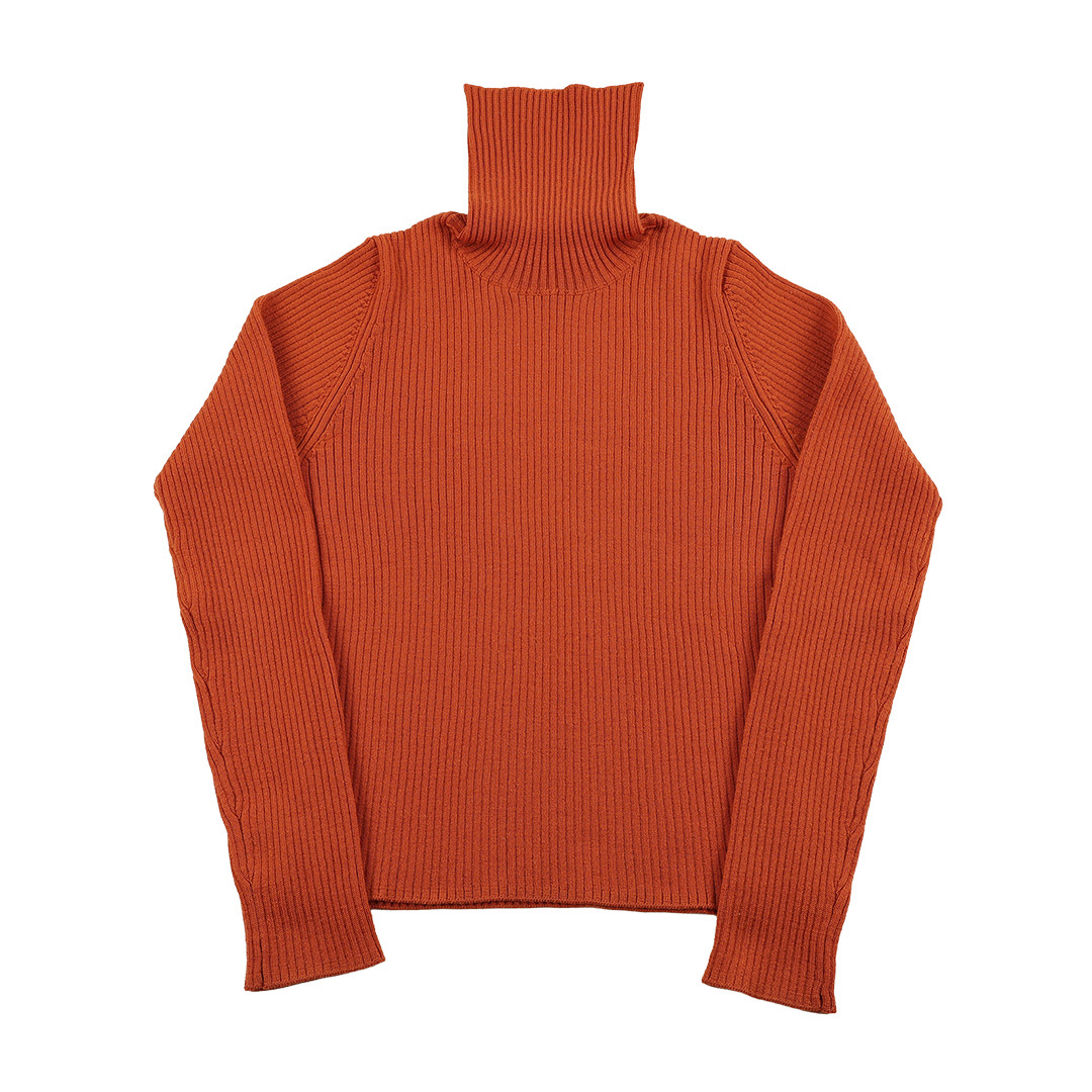 90’s Mode de Duee モード デ デュー リブ編みショート丈タートルネックニット フリーサイズ オレンジ（ジャンク商品）3,300円