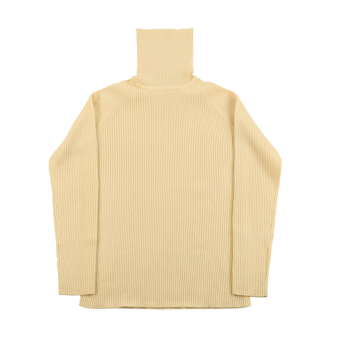 00’s Harriss ハリス リブ編みラグランスリーブタートルネックニット フリーサイズ クリームイエロー（ジャンク商品）3,300円