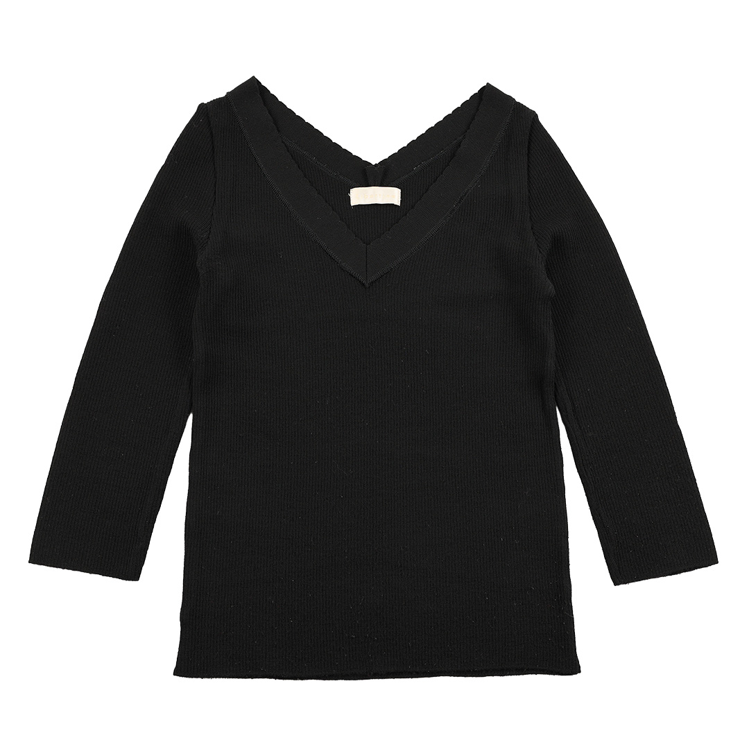 00’s Libertine リベルティンヌ 7分袖Vネックウールニットカットソー仕上げ 38(M)サイズ ブラック（ジャンク商品）3,300円