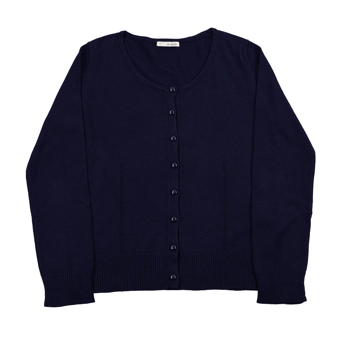 00’s Rouge vif ルージュヴィフ レディースハイゲージクルーネックコットンニットカーディガン フリーサイズ ネイビー（ジャンク商品）3,300円