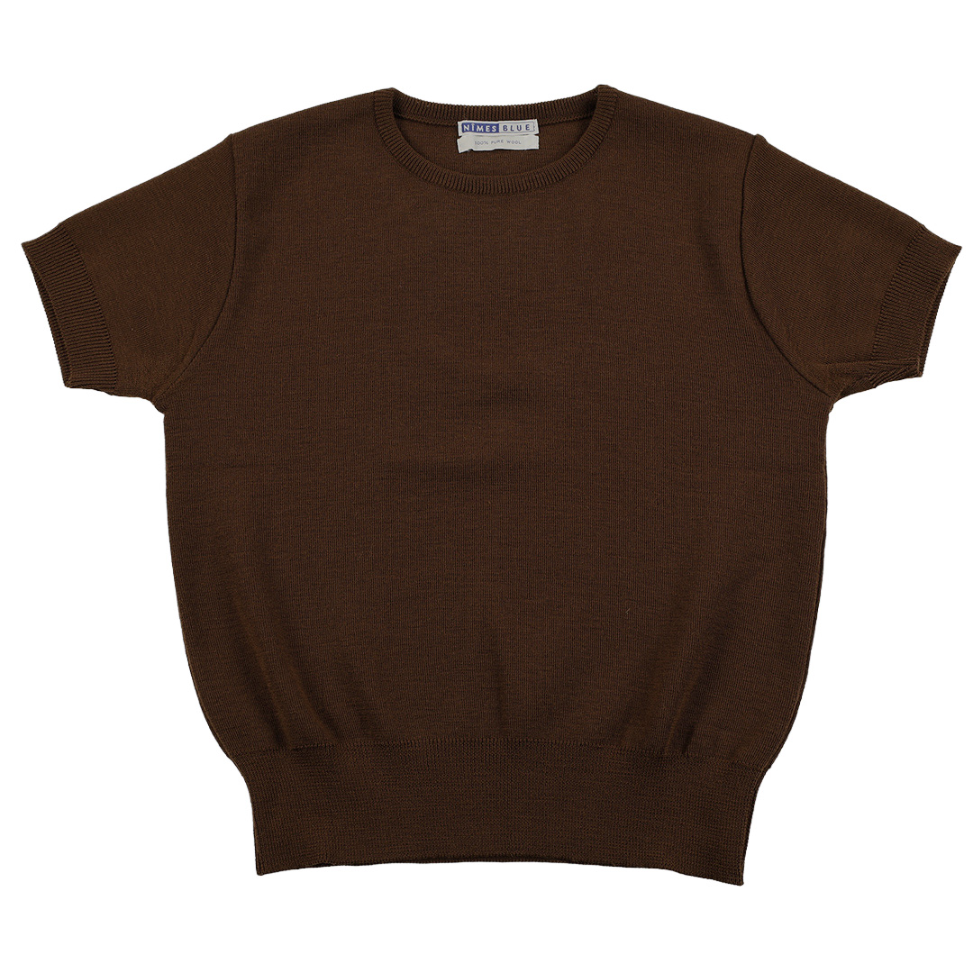 00’s NIMES BLUE ニームブルー  半袖クルーネックニット フリーサイズ ブラウン（ジャンク商品）