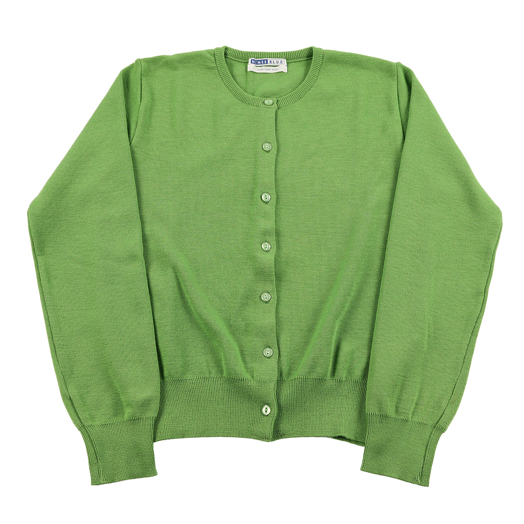 00’s NIMES BLUE ニームブルー  ウールクルーネックカーディガン フリーサイズ イエローグリーン（ジャンク商品）3,300円