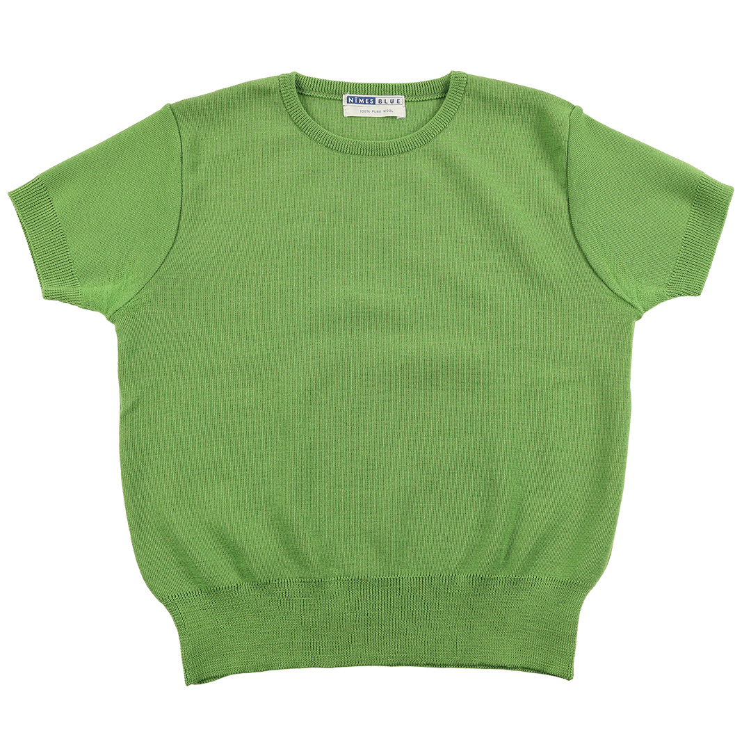 00’s NIMES BLUE ニームブルー  半袖クルーネックニット フリーサイズ イエローグリーン（ジャンク商品）3,300円