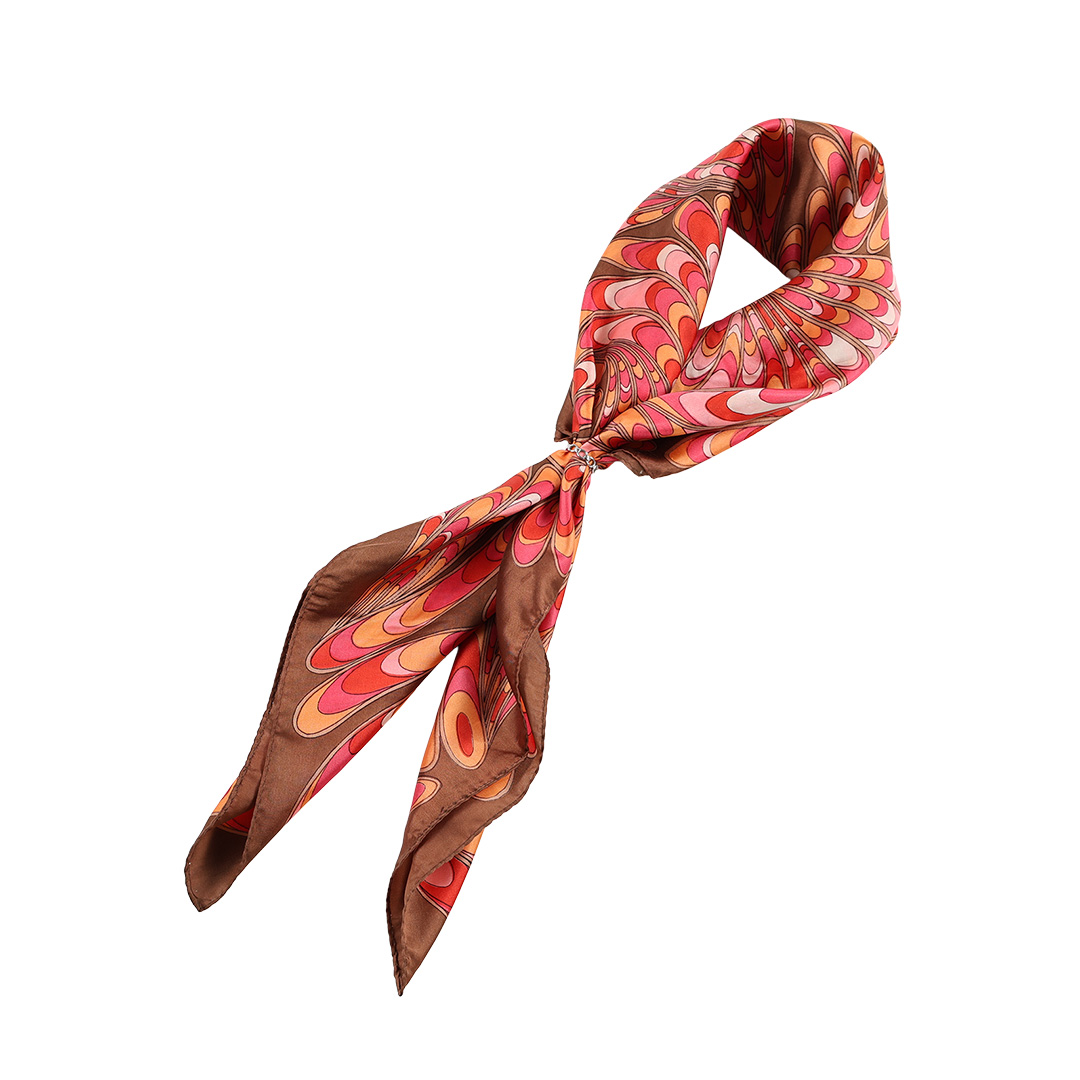 ヴィンテージ調 サイケデリックプリント スカーフ 70sレトロ オプアート 大判 リング付き（ジャンク商品）